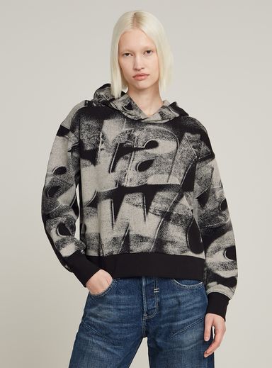 Sprayed Letters Loose Hooded Sweater